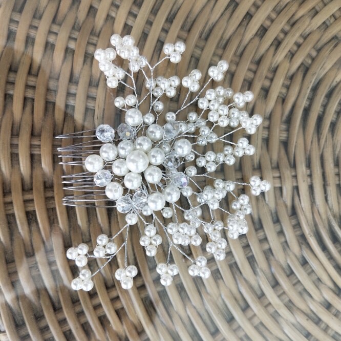 Large Big Hair Comb Bridal Pearl Cluster Crystal